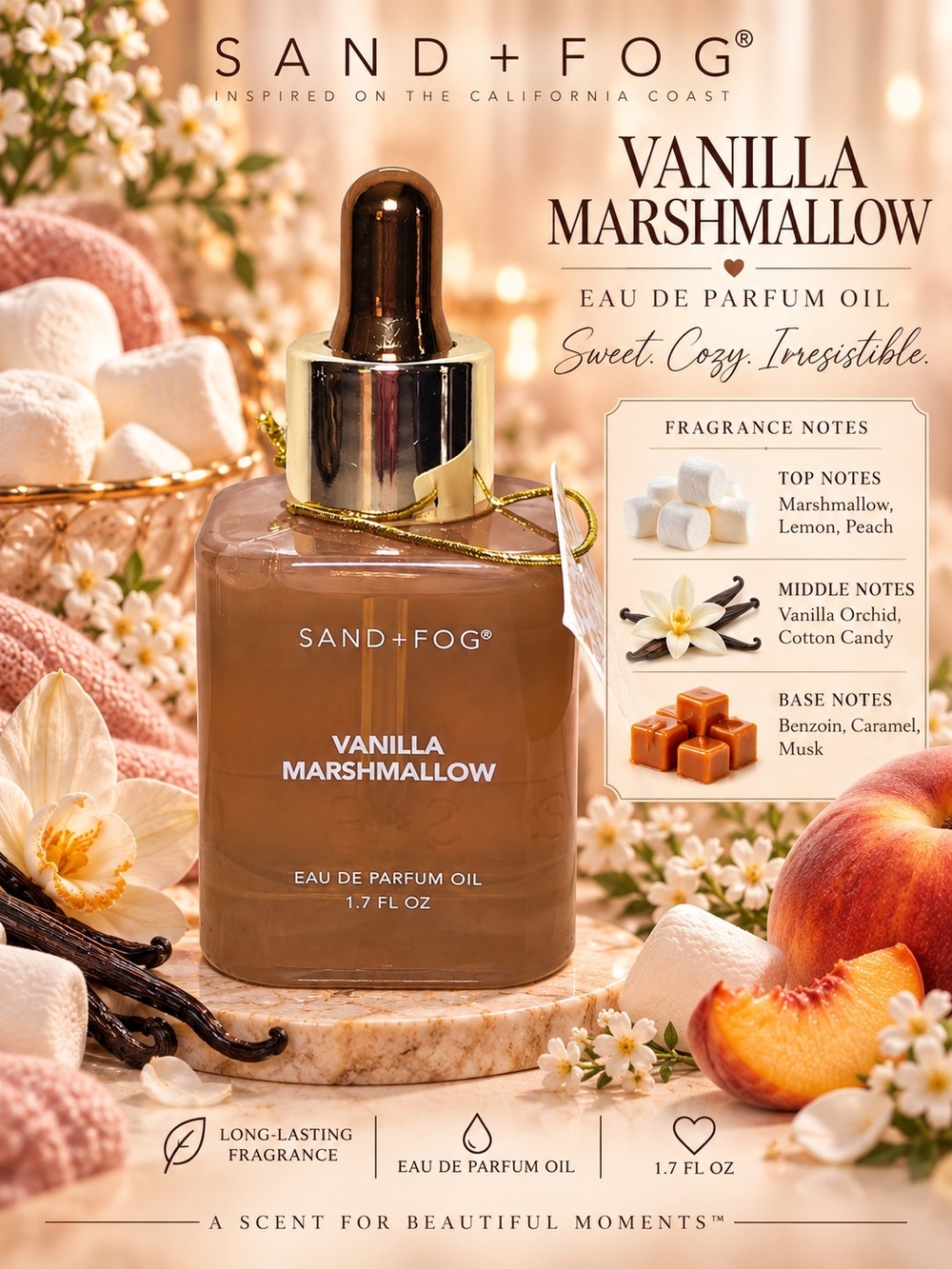 VANILLA MARSHMALLOW Sand + Fog Fragrance Oil - Alcohol Free